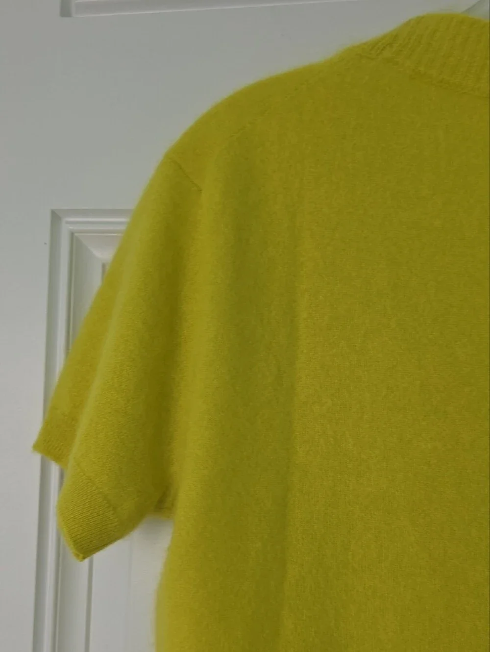 J. Crew Bright Yellow Cashmere Short-Sleeve V-Neck Button Cardigan.  Size XS